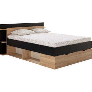 Dvoulůžková postel v dekoru dubu s úložným prostorem bez roštu v černo-přírodní barvě 140x190 cm Albo – Marckeric obraz