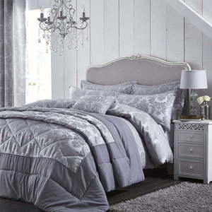 Šedý prošívaný přehoz přes postel Catherine Lansfield Jacquard, 240 x 260 cm obraz