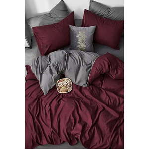 Vínovo-šedé bavlněné povlečení na dvoulůžko/prodloužené s prostěradlem 200x220 cm – Mila Home obraz