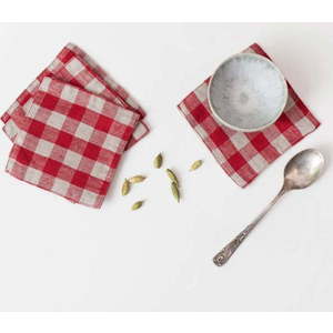 Červené látkové podtácky v sadě 4 ks Red Gingham – Linen Tales obraz