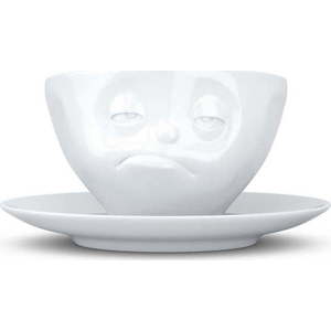 Bílý rozmrzelý porcelánový hrnek s podšálkem 58products obraz