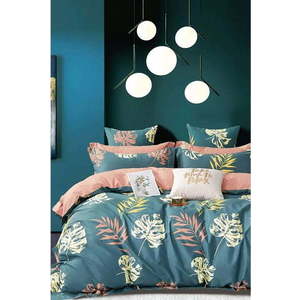 Prodloužené povlečení na dvoulůžko s prostěradlem v petrolejové barvě 200x220 cm Leaf – Mila Home obraz