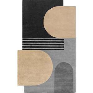 Černo-šedý ručně tkaný vlněný koberec 150x240 cm Lozenge Monochrome – Flair Rugs obraz