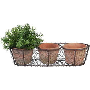 Set 3 terakotových květináčů a drátěného koše Esschert Design obraz