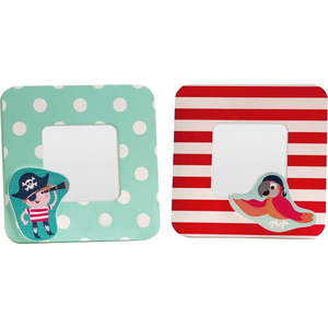 Červeno-tyrkysové dřevěné rámečky v sadě 2 ks 12x12 cm Pirate – Premier Housewares obraz