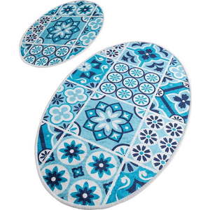 Modré koupelnové předložky v sadě 2 ks 60x100 cm Ceramic – Foutastic obraz