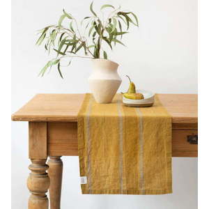 Lněný běhoun na stůl 200x200 cm Amber Bronze Stripes – Linen Tales obraz