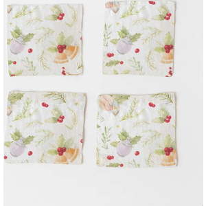 Sada 4 vánočních lněných podtácků Linen Tales Merry, 10 x 10 cm obraz