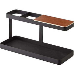 Černý multifunkční stojánek s detailem z bukového dřeva YAMAZAKI Tower Desk Bar obraz