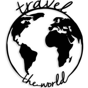 Černá kovová nástěnná dekorace Travel The World, 55 x 62 cm obraz