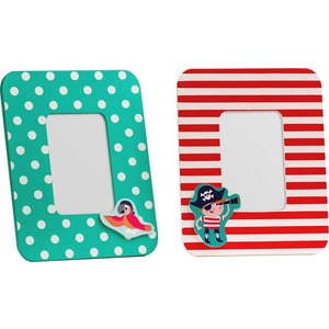 Červeno-tyrkysové dřevěné rámečky v sadě 2 ks 18x23 cm Pirate – Premier Housewares obraz