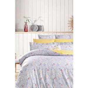Žluto-šedé prodloužené povlečení na dvoulůžko z bavlny Renforcé s prostěradlem/4dílné 200x220 cm – Mila Home obraz