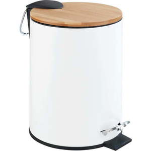 Bílý pedálový odpadkový koš Wenko Tortona Bamboo, 3 l obraz