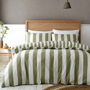 Prodloužené zeleno-krémové povlečení na dvoulůžko 230x220 cm Cove Stripe – Catherine Lansfield obraz