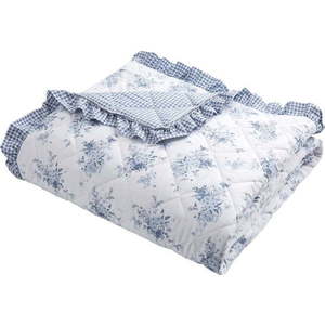 Bílo-modrý prošívaný přehoz 220x230 cm Lucie Floral Frill – Catherine Lansfield obraz