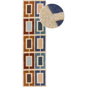 Modro-oranžový ručně tkaný vlněný běhoun 60x230 cm Retro Blocks – Flair Rugs obraz