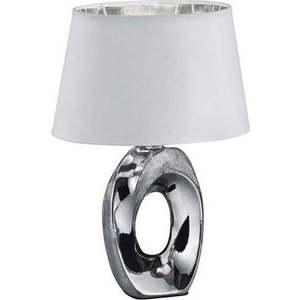 Stolní lampa v bílo-stříbrné barvě z keramiky a tkaniky Trio Taba, výška 33 cm obraz