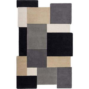 Černo-šedý ručně tkaný vlněný koberec 200x290 cm Collage Monochrome – Flair Rugs obraz