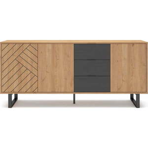 Antracitová/přírodní nízká komoda v dekoru dubu 180x80 cm Madona – Marckeric obraz