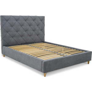 Šedá čalouněná dvoulůžková postel s úložným prostorem a roštem 180x200 cm Bee – Scandic obraz