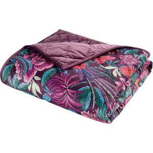 Fialový sametový prošívaný přehoz 220x230 cm Kate Floral – Catherine Lansfield obraz