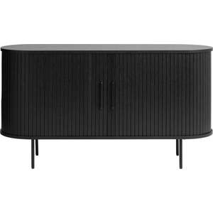 Černá nízká komoda v dekoru dubu s posuvnými dveřmi 140x76 cm Nola – Unique Furniture obraz