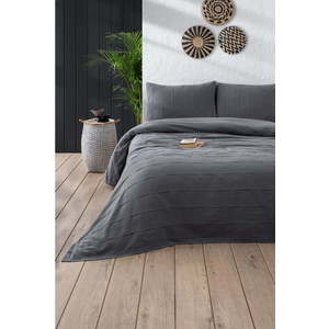 Tmavě šedý bavlněný set přehozu a povlaků na polštář 170x210 cm Sedef – Mijolnir obraz