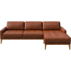 Červenohnědá kožená rohová pohovka MESONICA Musso Tufted, pravý roh obraz