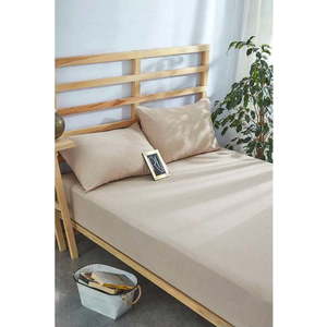 Béžové napínací bavlněné prostěradlo a povlak na polštář v sadě 180x200 cm – Mila Home obraz