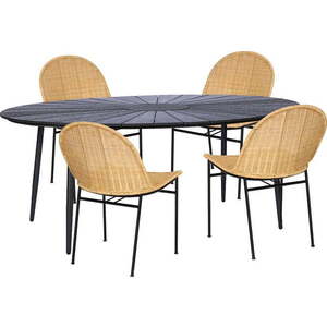 Set 4 ratanových jídelních židlí Sofia a černého stolu Marienlist – Bonami Essentials obraz