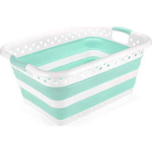 Bílo-tyrkysový složitelný koš na prádlo Addis Collapsible Laundry Basket obraz