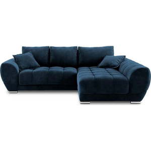 Královsky modrá rozkládací rohová pohovka se sametovým potahem Windsor & Co Sofas Nuage, pravý roh obraz