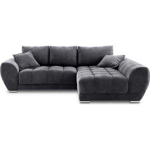 Tmavě šedá rozkládací rohová pohovka se sametovým potahem Windsor & Co Sofas Nuage, pravý roh obraz