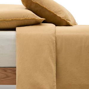 Prodloužené povlečení na jednolůžko z bavlněného perkálu v hořčicové barvě 150x220 cm Sifinia – Kave Home obraz
