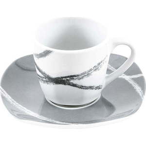 Sada 6 bílo-šedých porcelánových hrnků s podšálky Villa Altachiara Sandy obraz