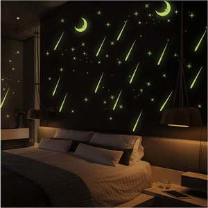 Nástěnné samolepky svítící ve tmě Ambiance Moon And Falling Stars obraz