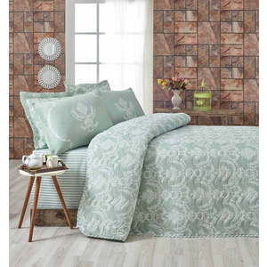 Set prošívaného přehozu a 2 povlaků na polštáře Mijolnir Pure Water Green, 200 x 220 cm obraz