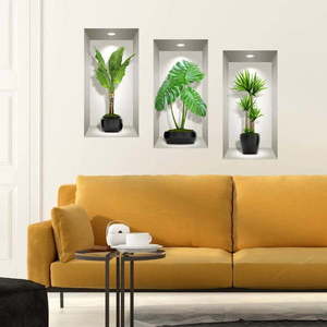 Sada 3 3D samolepek na zeď Ambiance Green Plants obraz