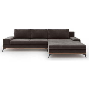 Tmavě hnědá rozkládací rohová pohovka se sametovým potahem Windsor & Co Sofas Astre, pravý roh obraz