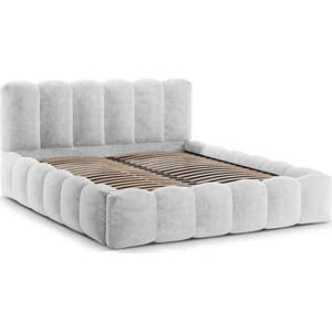 Světle šedá čalouněná dvoulůžková postel s úložným prostorem a roštem 160x200 cm Lupine – Micadoni Home obraz