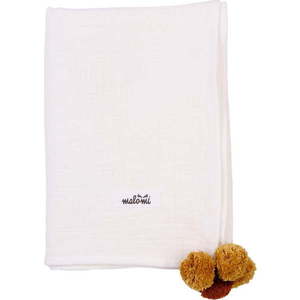 Bílá mušelínová dětská deka 100x140 cm Pompon – Malomi Kids obraz