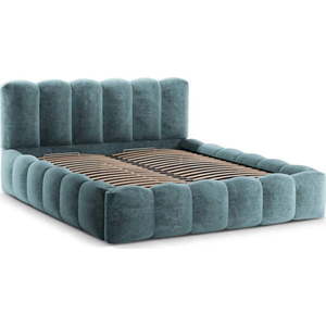 Modrá čalouněná dvoulůžková postel s úložným prostorem a roštem 160x200 cm Lupine – Micadoni Home obraz