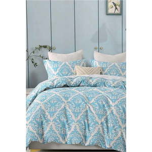 Modro-šedé 4dílné prodloužené povlečení na dvoulůžko s prostěradlem z bavlny Renforcé 200x220 cm Damask – Mila Home obraz