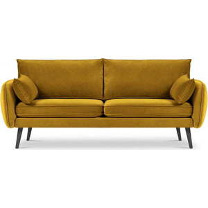 Žlutá sametová pohovka s černými nohami Kooko Home Lento, 198 cm obraz