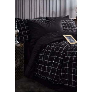 Černé 4dílné prodloužené povlečení na dvoulůžko s prostěradlem 200x220 cm Geometric – Mila Home obraz