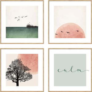 Plakáty v rámu 4 ks 30x30 cm Calm obraz