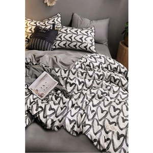 Bílo-šedé bavlněné povlečení na dvoulůžko/prodloužené s prostěradlem 200x220 cm – Mila Home obraz