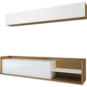 Bílá/přírodní TV sestava v dekoru exotického dřeva 180x40 cm Kale – Kalune Design obraz