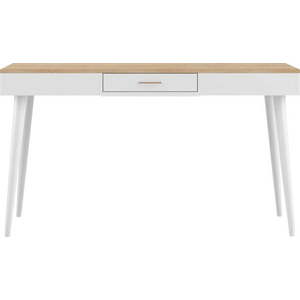 Bílý pracovní stůl s deskou v dekoru dubu 134x59 cm - TemaHome obraz