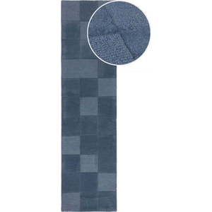 Tmavě modrý ručně tkaný vlněný běhoun 60x230 cm Checkerboard – Flair Rugs obraz